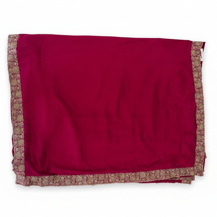 RANI PINK GEORGETTE SAREE WITH HEAVY GOLD FLORAL BORDER