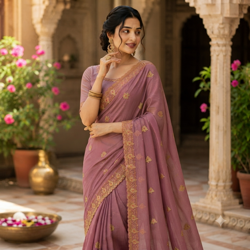 DUSTY MAUVE / ONION PINK GEORGETTE SAREE