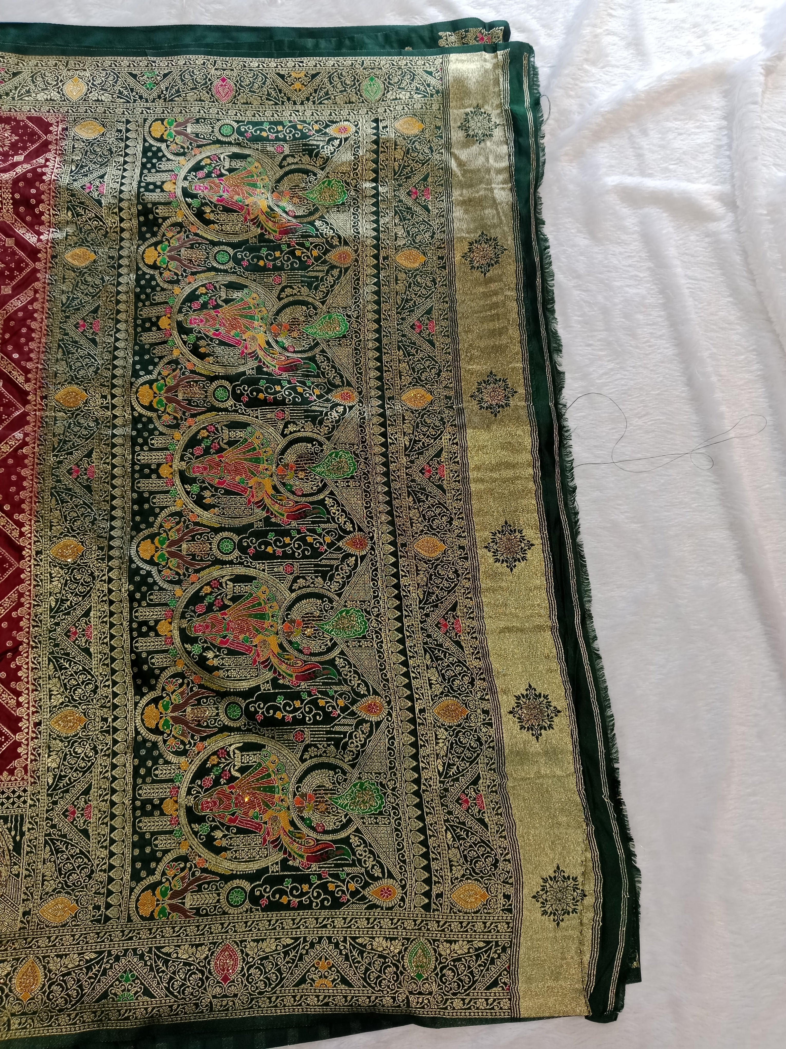 BOTTLE GREEN MAROON BANARASI SILK SAREE