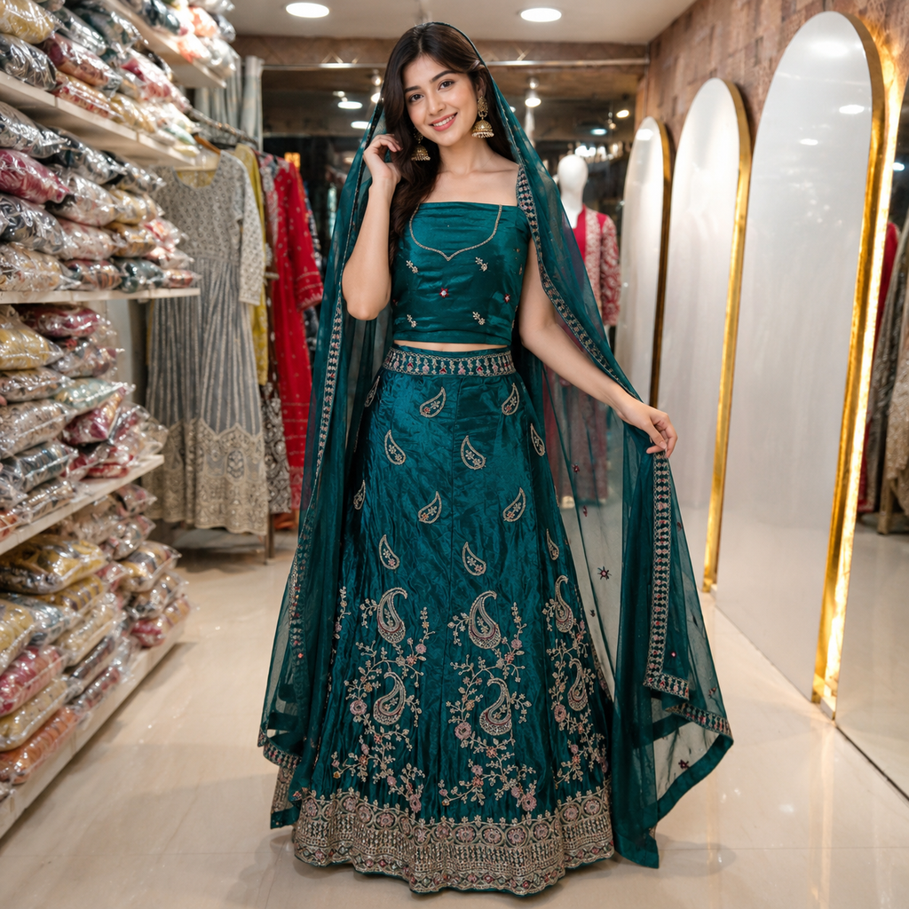TEAL GREEN ORGANZA LEHENGA