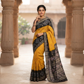 YELLOW BLACK PURE SAMBALPURI  HANDLOOM COTTON SAREE
