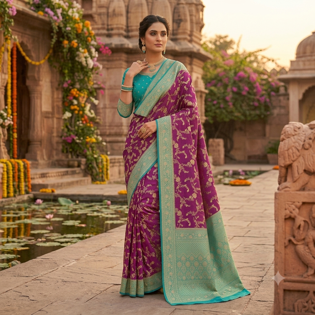 MAGENTA TEAL BANARASI SILK SAREE