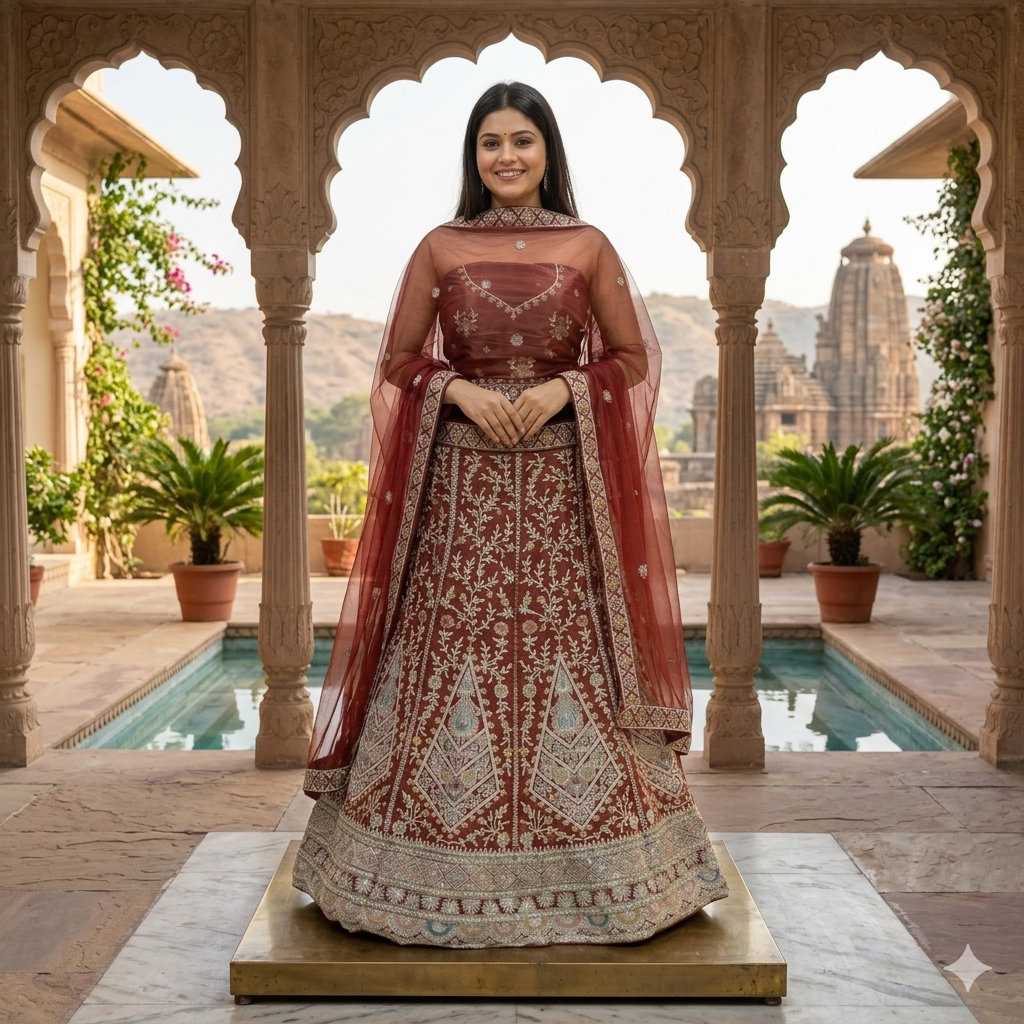 BRICK RED LEHENGA