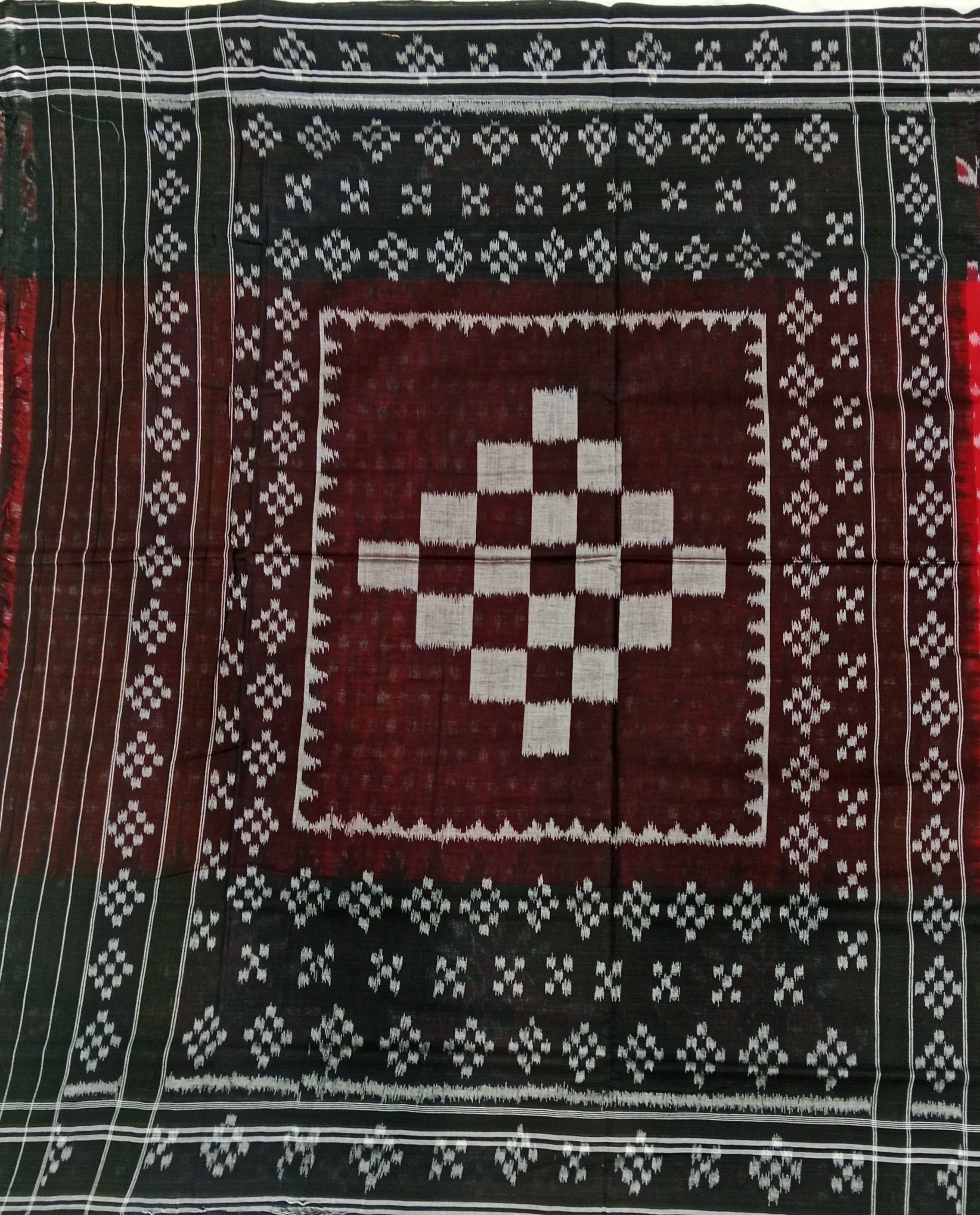 RED AND BLACK BAGRU BLOCK PRINT SAMBALPURI HANDLOOM COTTON SAREE
