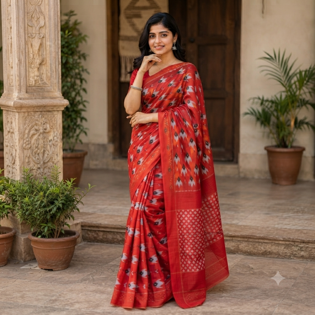 RED POCHAMPALLY SAMBALPURI HANDLOOM COTTON SAREE