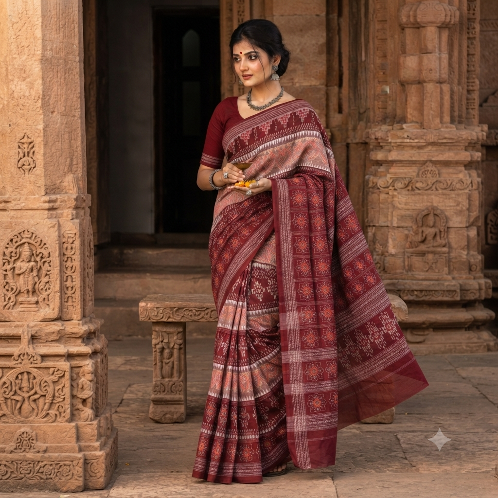 MAROON SAMBALPURI HANDLOOM SAREE