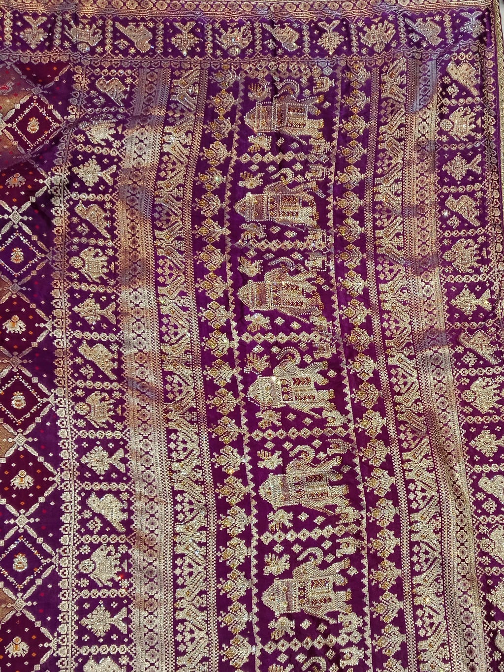 JAMUNI PURPLE BANARASI SILK SAREE WITH RUST ORANGE