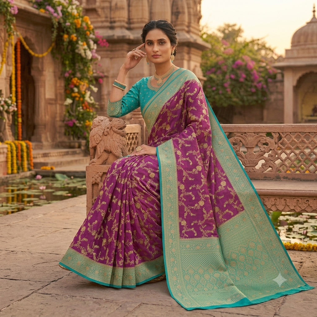 MAGENTA TEAL BANARASI SILK SAREE