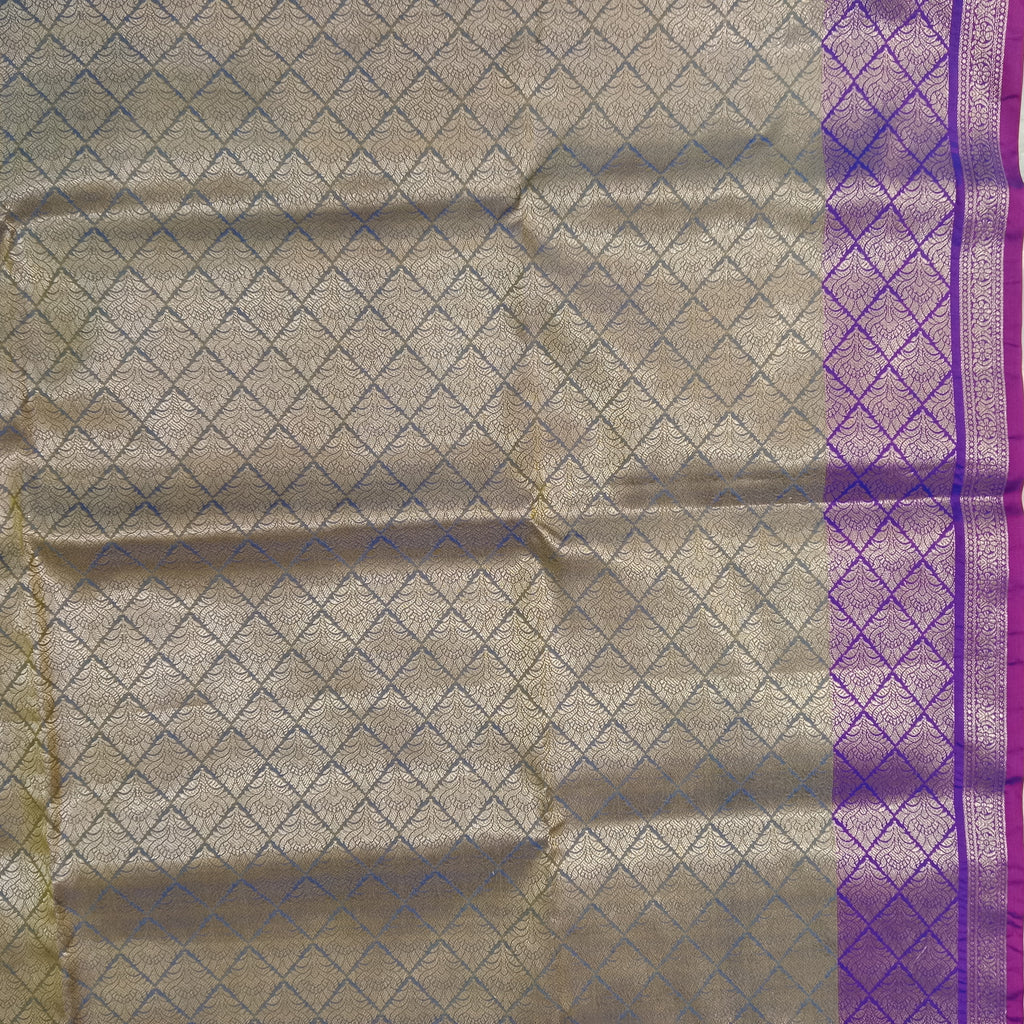 STEEL GREY BANARASI TISSUE SILK SAREE WITH ROYAL PURPLE BORDER