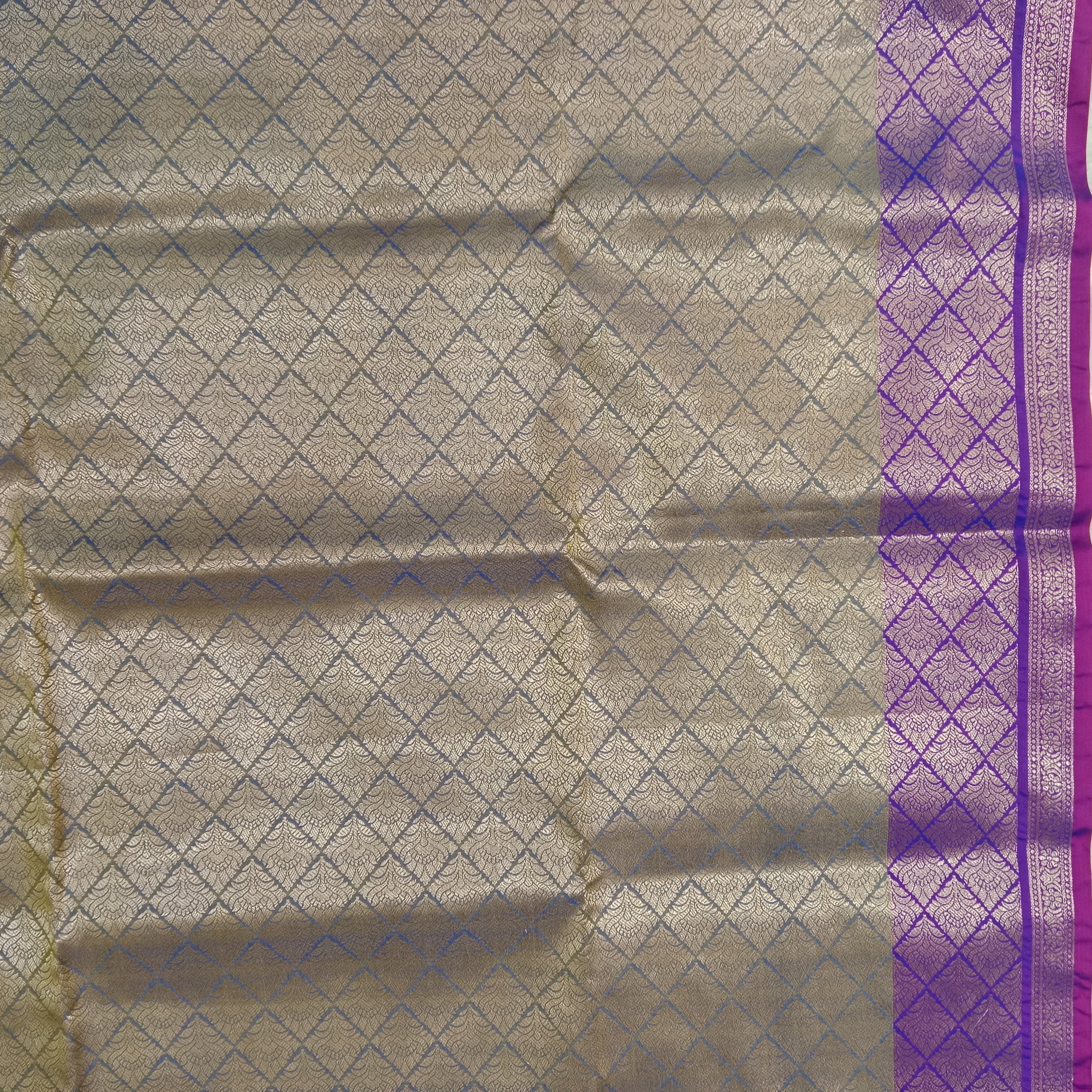 STEEL GREY BANARASI TISSUE SILK SAREE WITH ROYAL PURPLE BORDER