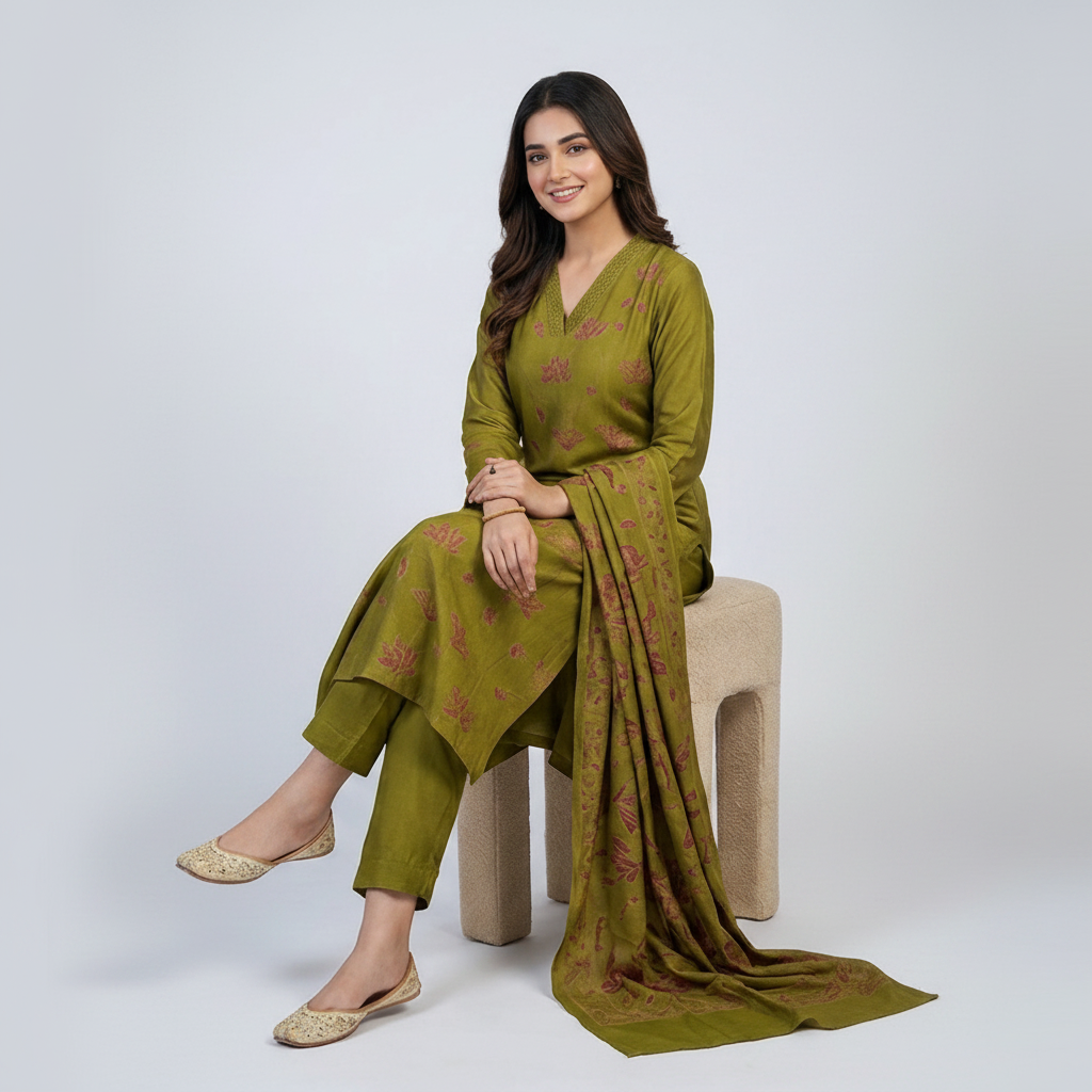 OLIVE GREEN KURTI SET