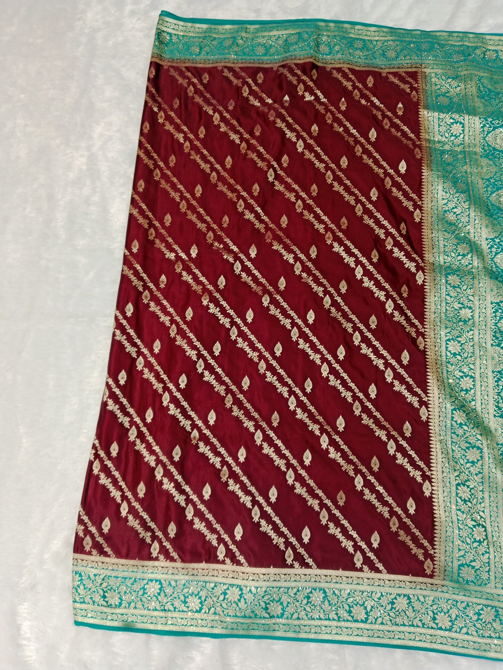 MAROON TEAL BANARASI SILK SAREE