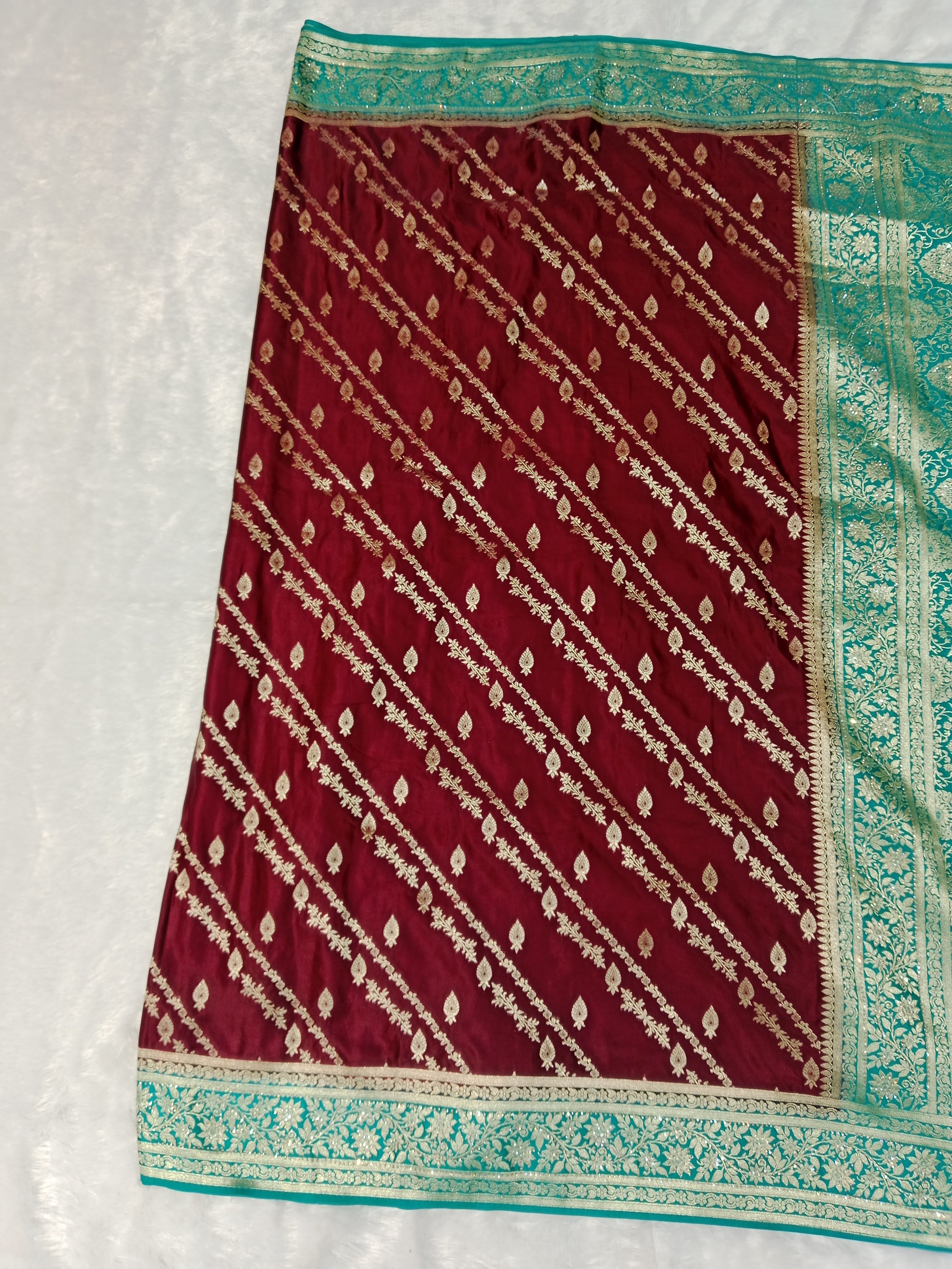 MAROON TEAL BANARASI SILK SAREE