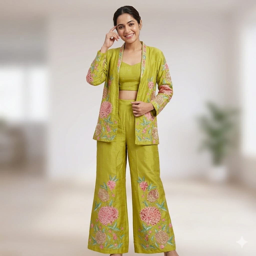 PARROT GREEN SUNEHRI SHARARA