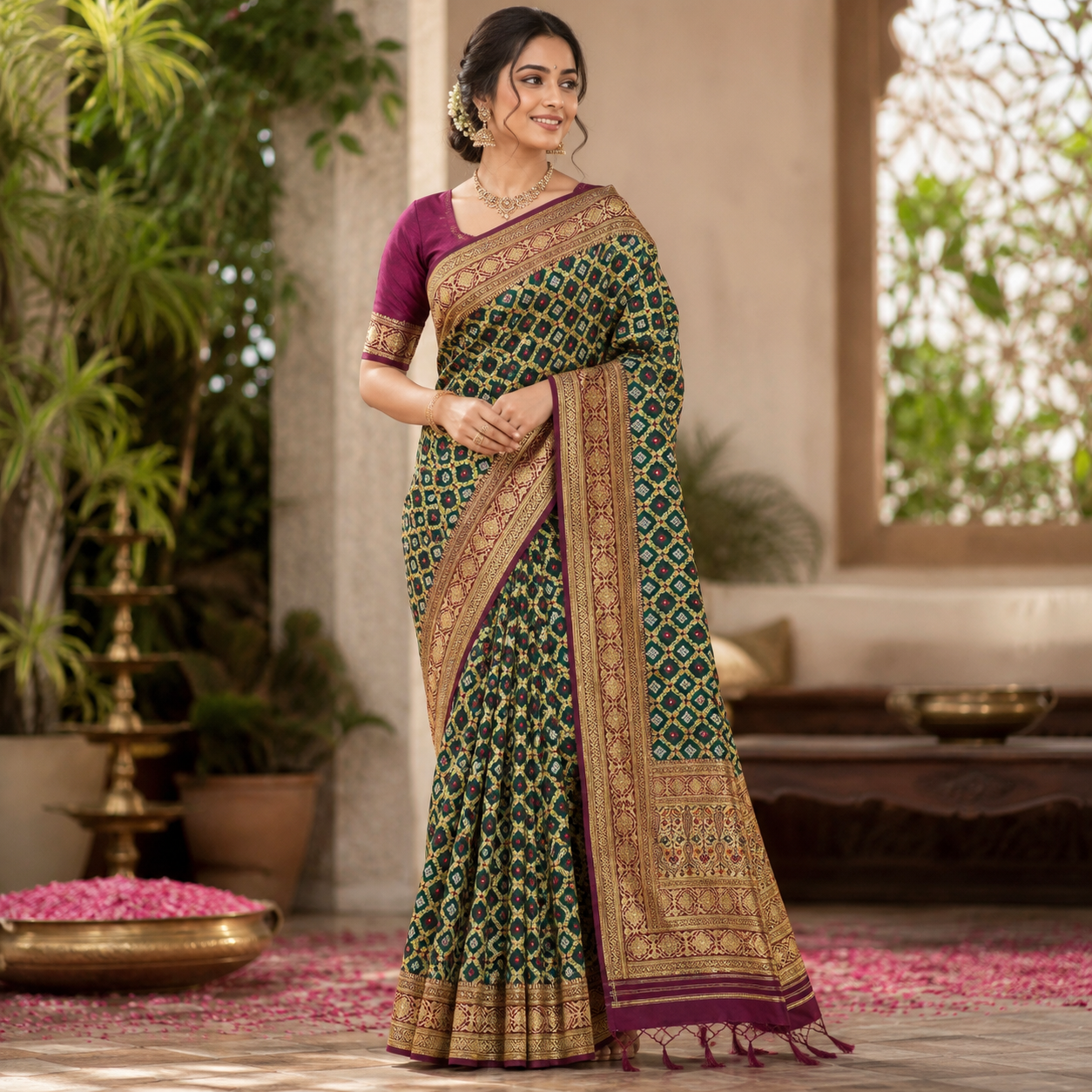 FOREST GREEN BANARASI SILK SAREE