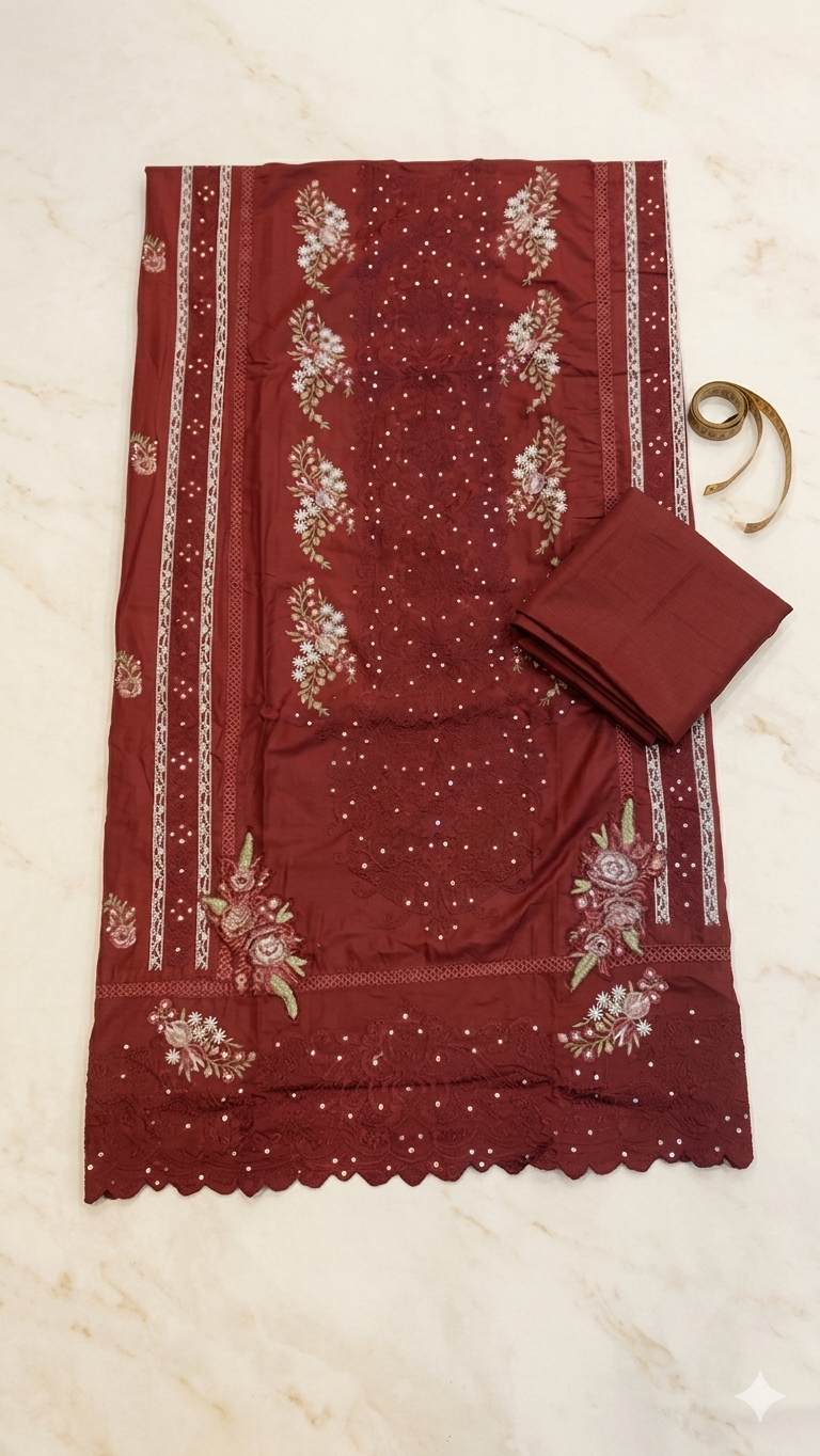 MAROON EMBROIDERED DRESS MATERIAL