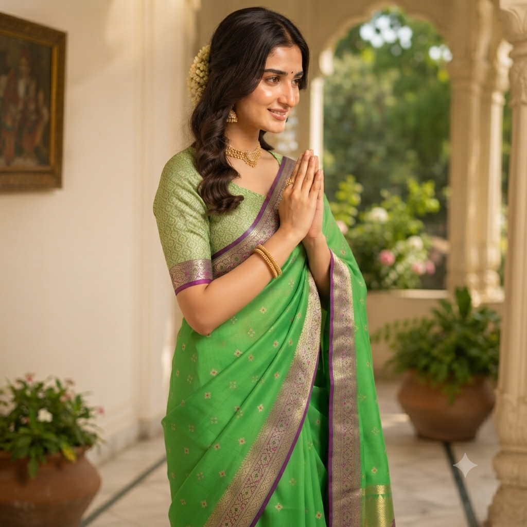PARROT GREEN BANARASI SILK SAREE