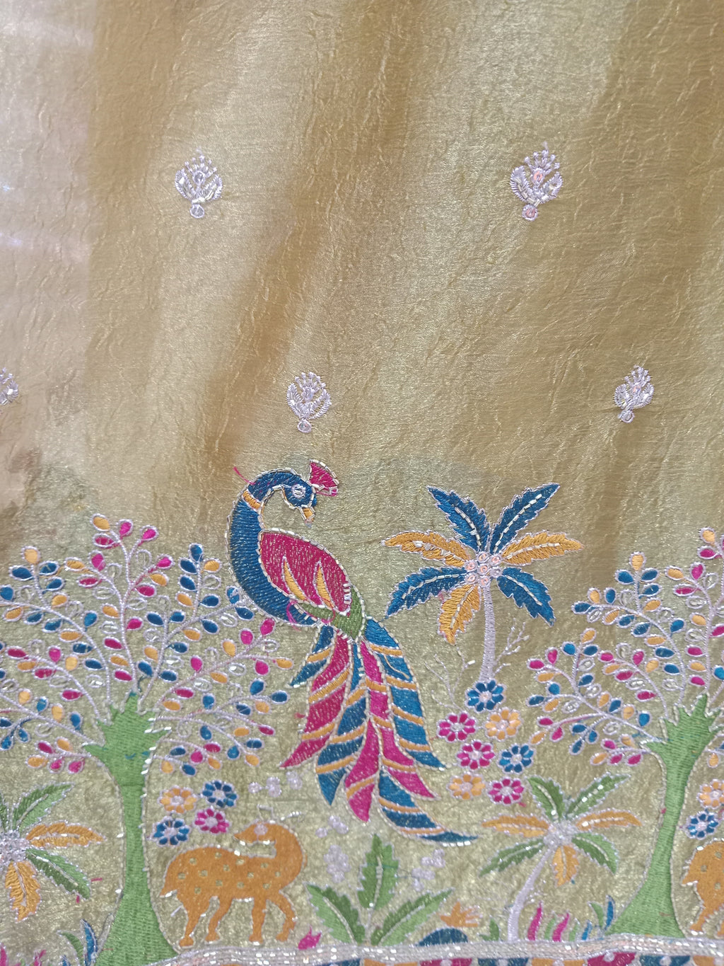 MUSTARD YELLOW  LEHENGA WITH THE COLOUR PARROT TREE EMBROIDERY