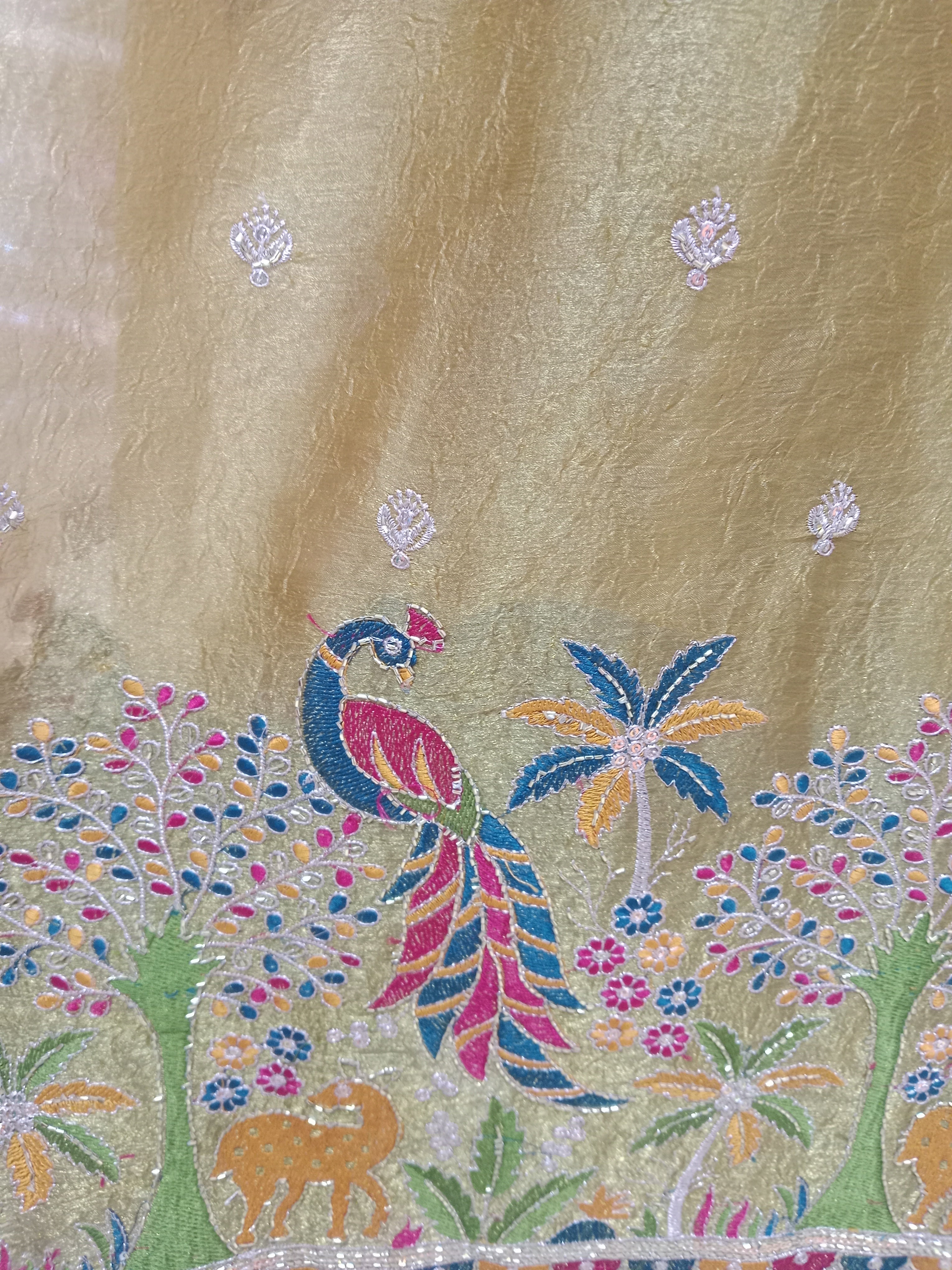 MUSTARD YELLOW  LEHENGA WITH THE COLOUR PARROT TREE EMBROIDERY