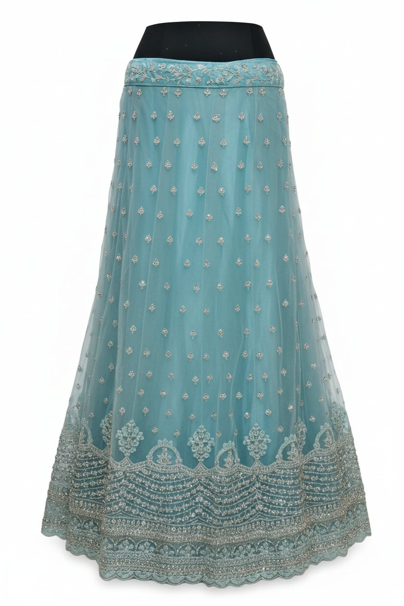 ICE BLUE LEHENGA WITH SILVER ZARDOZI WORK