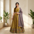 MUSTARD YELLOW  LEHENGA WITH THE COLOUR PARROT TREE EMBROIDERY
