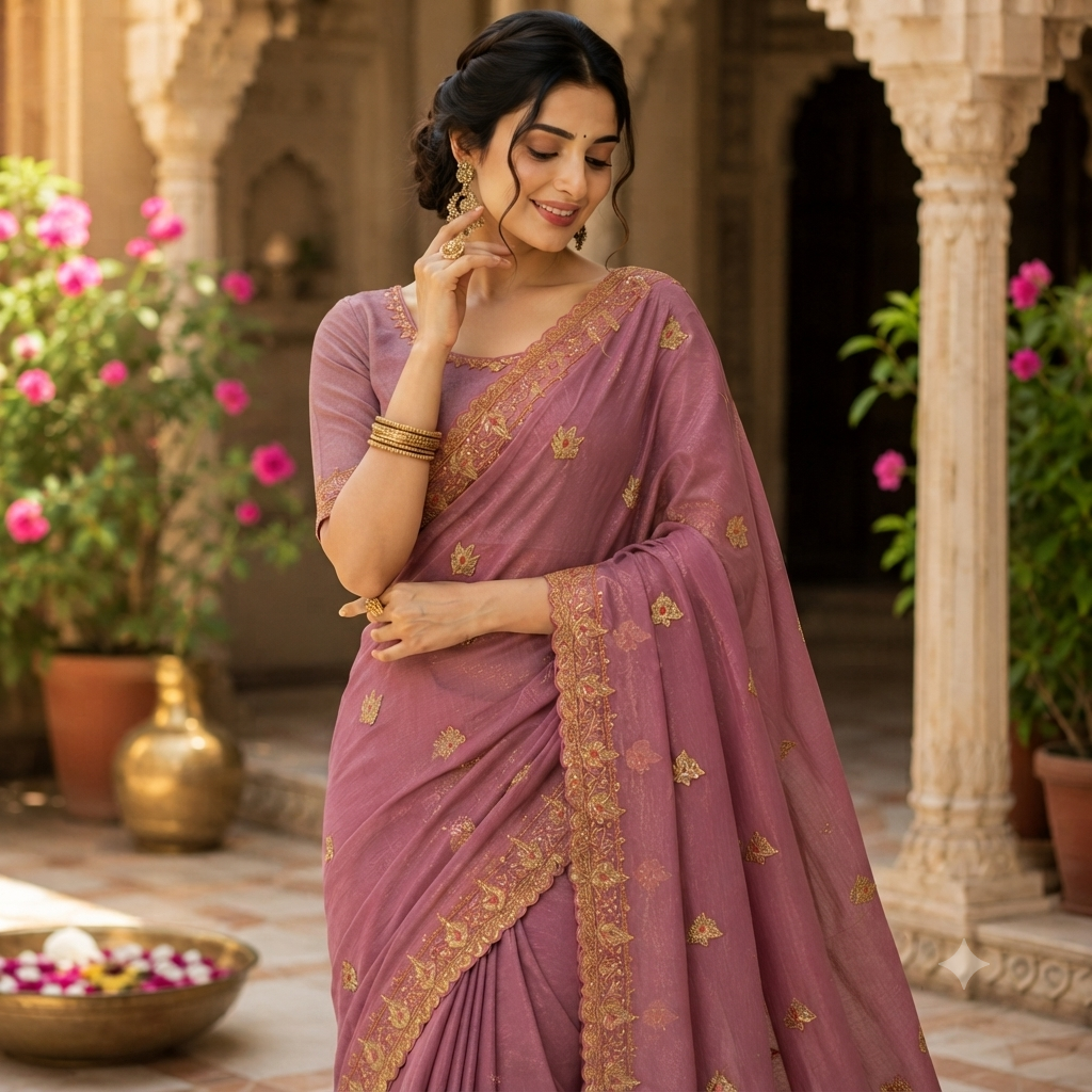 DUSTY MAUVE / ONION PINK GEORGETTE SAREE
