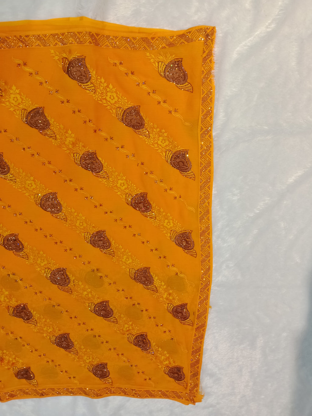 MUSTARD YELLOW CHIKANKARI/EMBROIDERED GEORGETTE SAREE