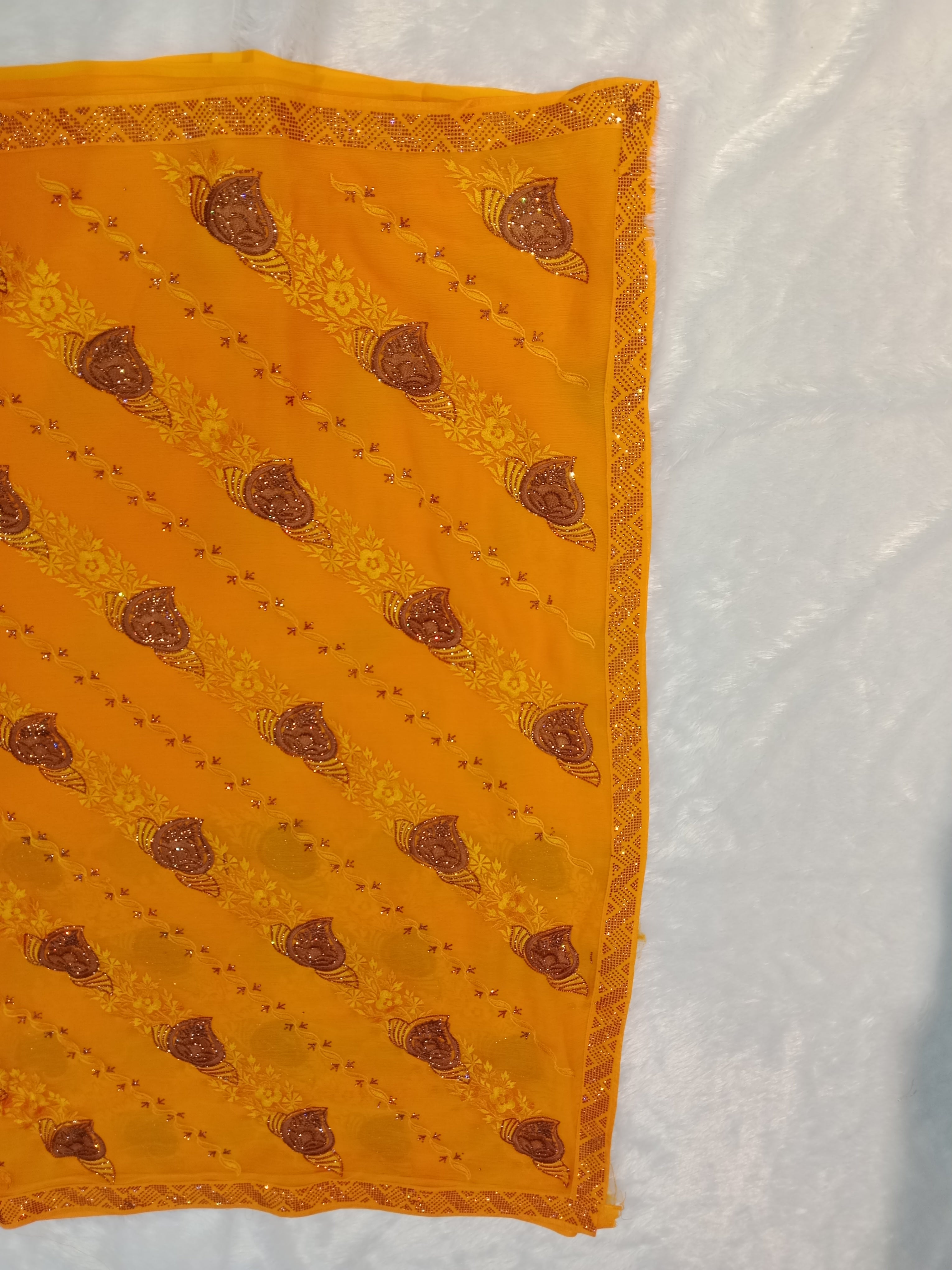MUSTARD YELLOW CHIKANKARI/EMBROIDERED GEORGETTE SAREE