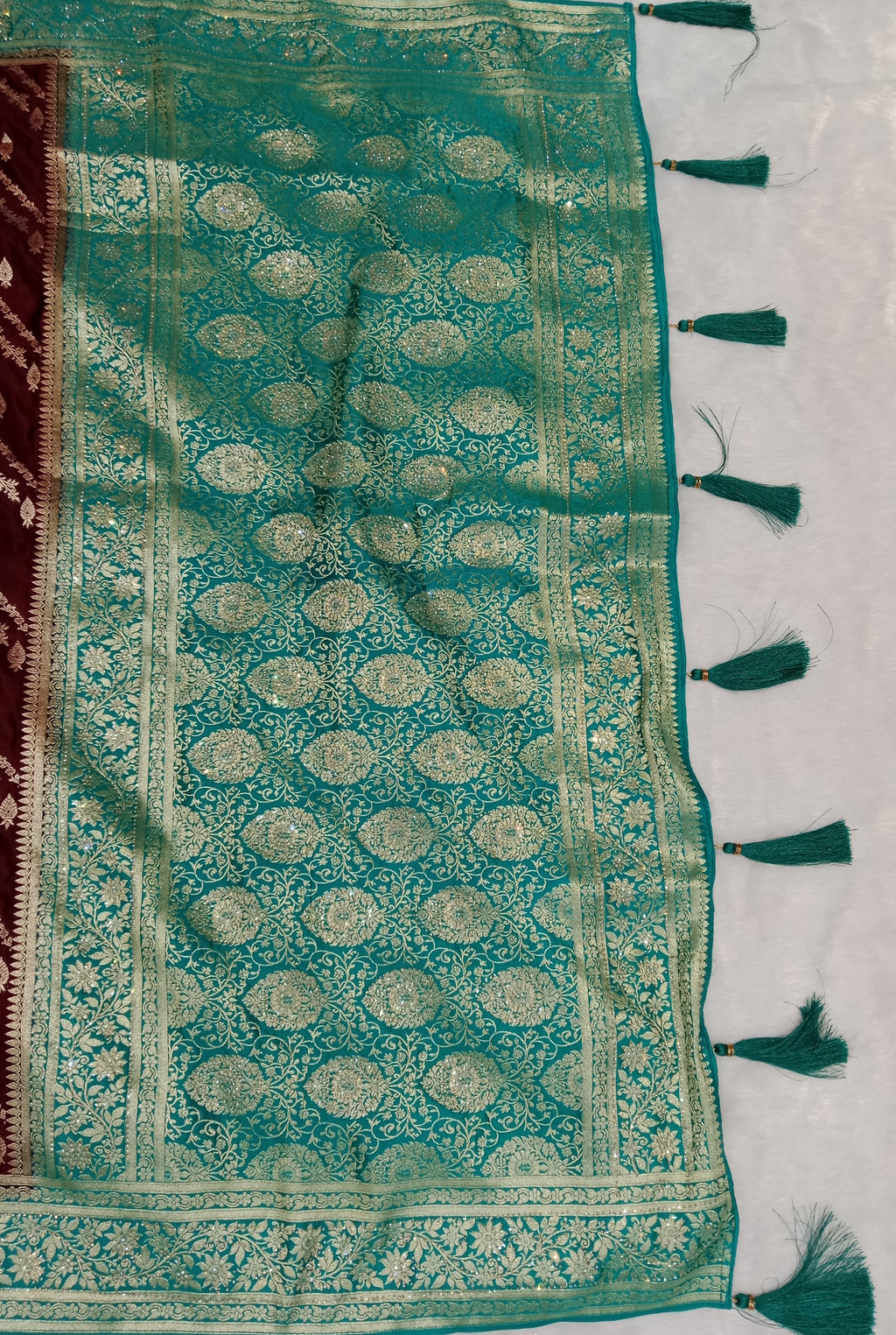 MAROON TEAL BANARASI SILK SAREE
