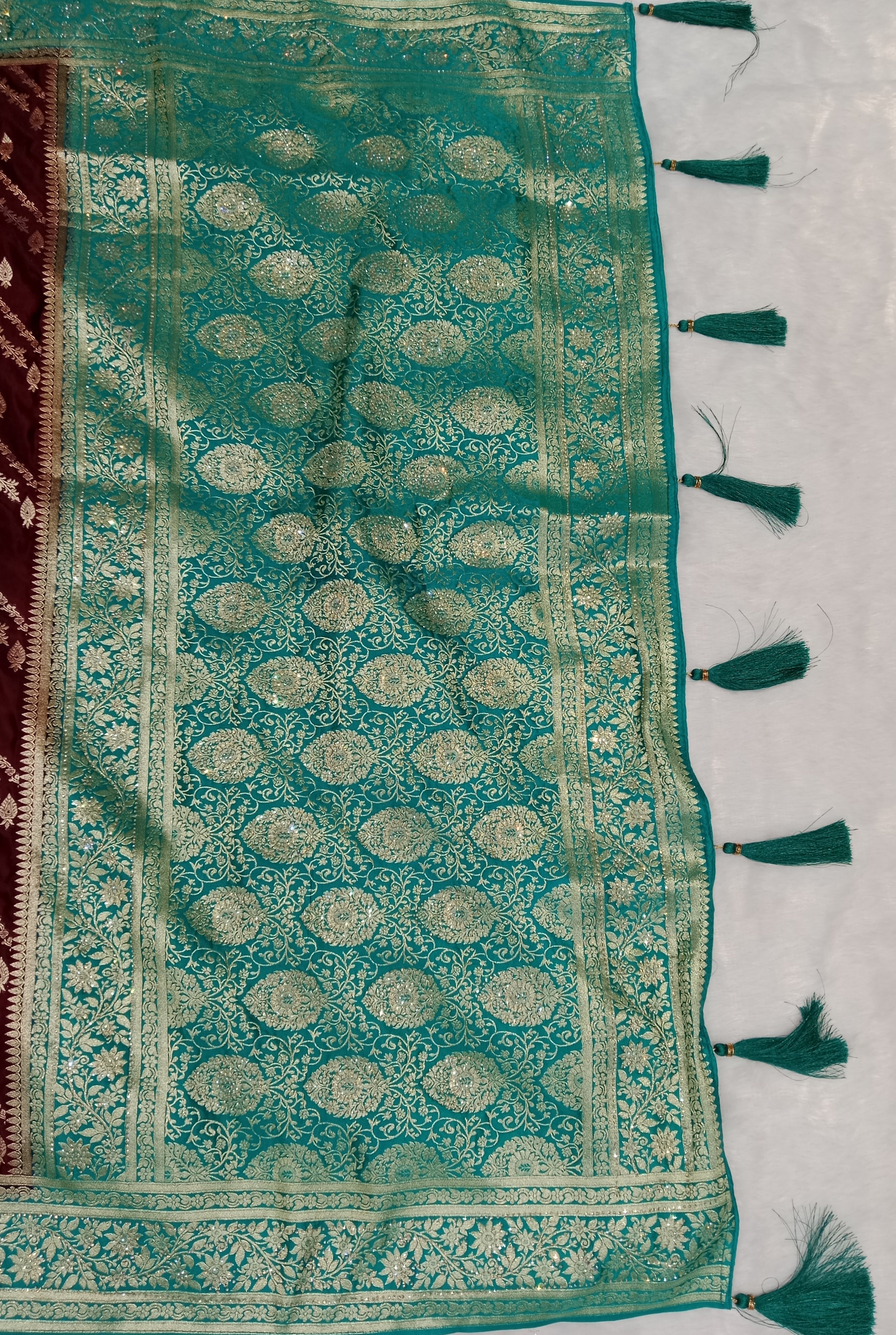 MAROON TEAL BANARASI SILK SAREE