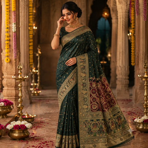 BOTTLE GREEN MAROON BANARASI SILK SAREE