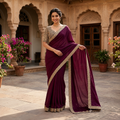 WINE GEORGETTE SAREE WITH GOLD SCALLOP BORDER