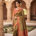MEHNDI  GREEN BANARASI SILK SAREE