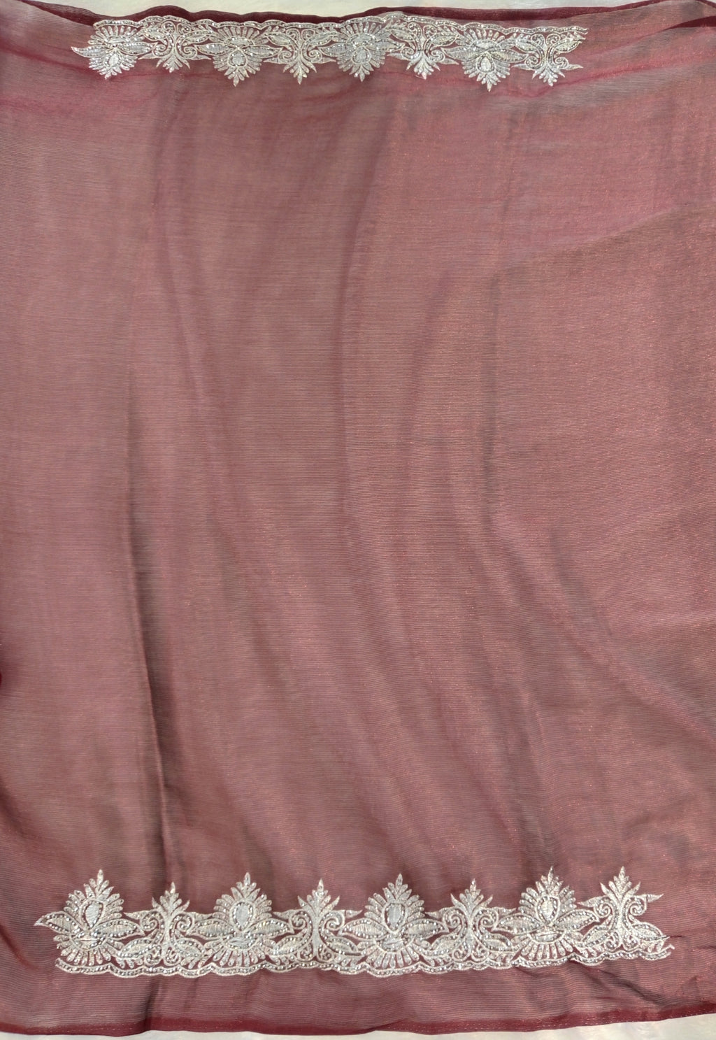 WINE SILVER CHIKANKARI SAREE