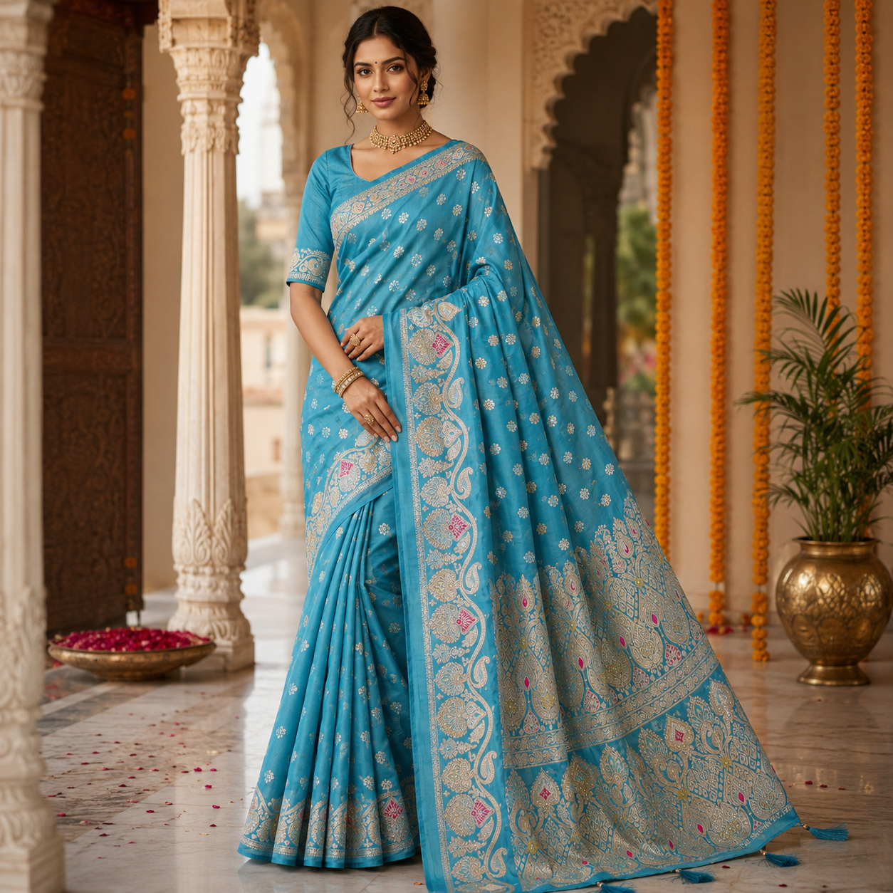 SKY BLUE BANARASI SILK SAREE