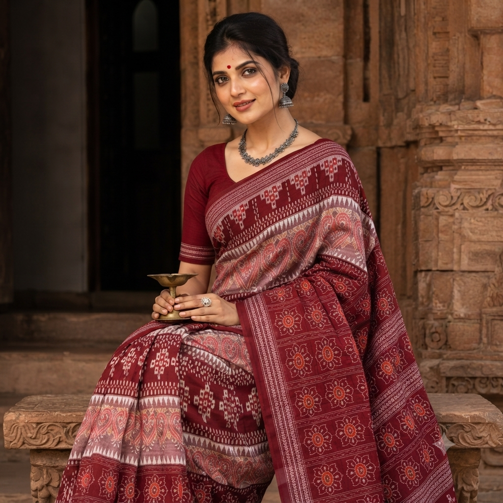 MAROON SAMBALPURI HANDLOOM SAREE
