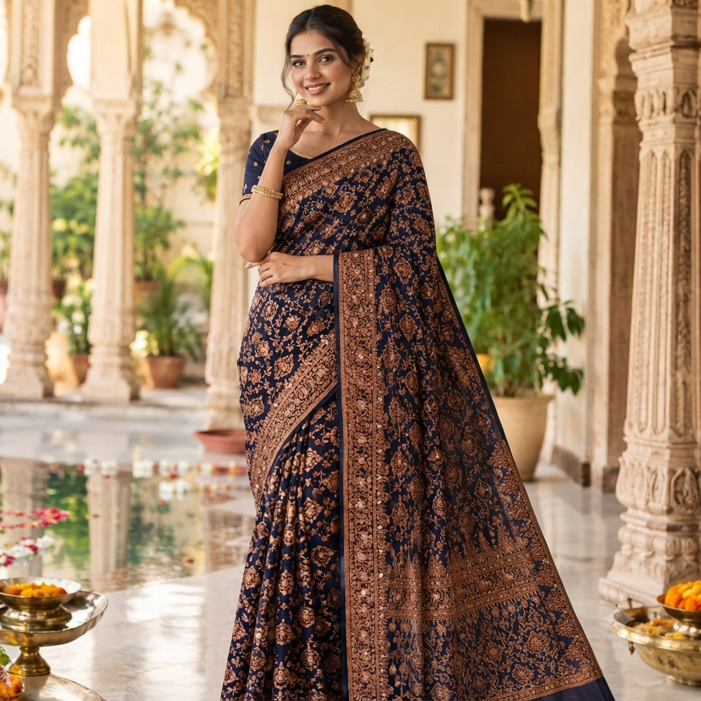 NAVY  COPPER BANARASI SAREE