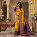 MANGO YELLOW ROYAL PURPLE KANCHIPURAM SILK SAREE