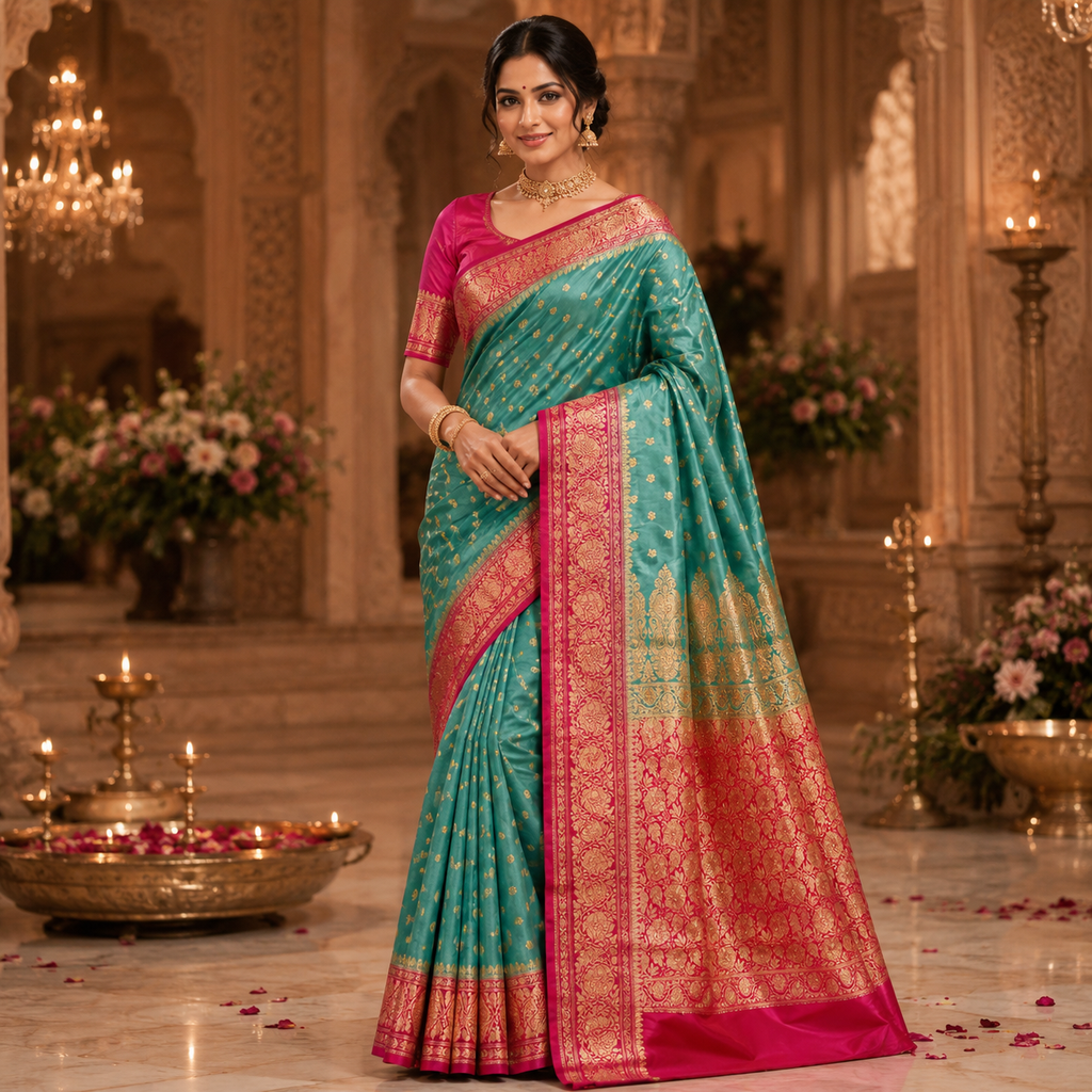 SEA - GREEN RANI PINK BANARASI SILK SAREE