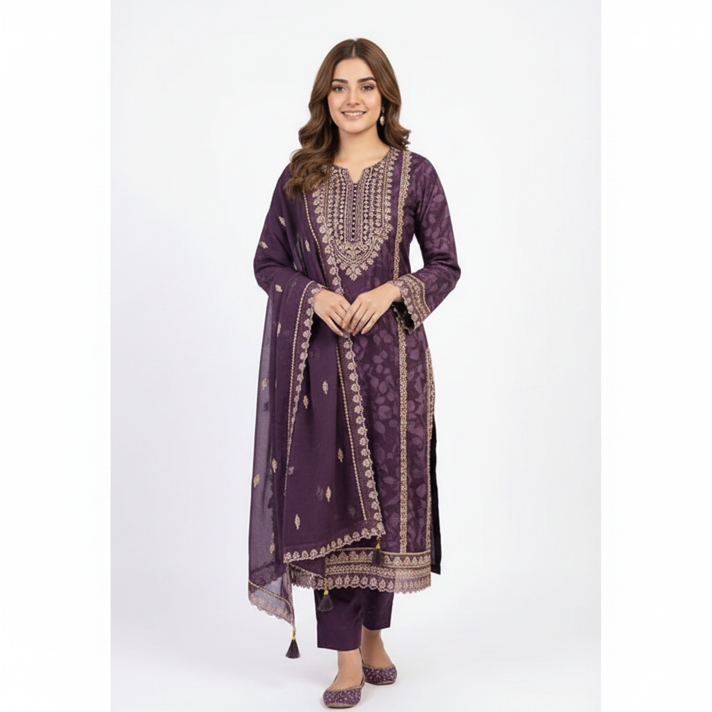 PLUM PURPLE PARTY WEAR KURTI SET