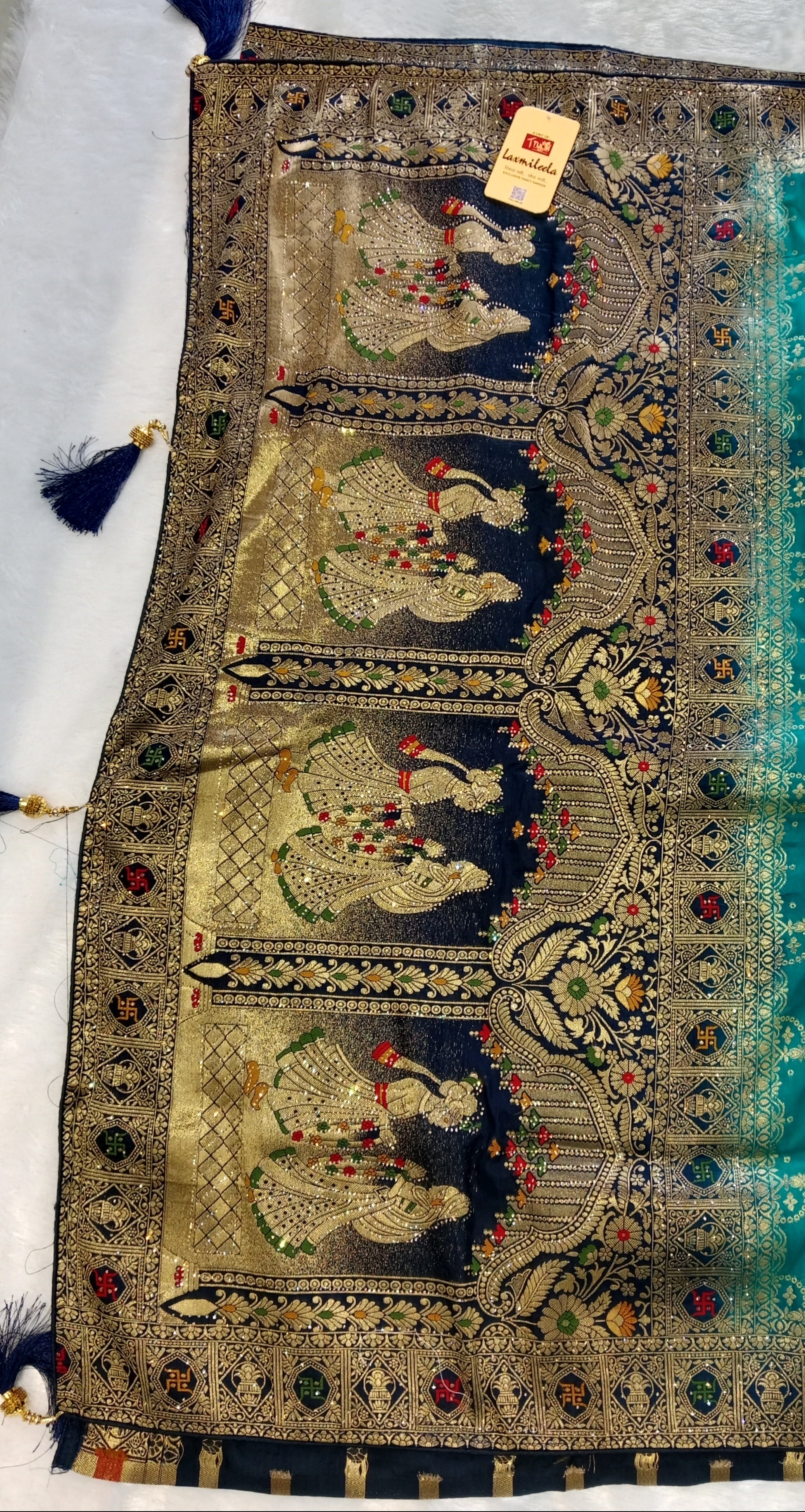 PEACOCK TEAL PATOLA INSPIRED BANARASI SILK SAREE