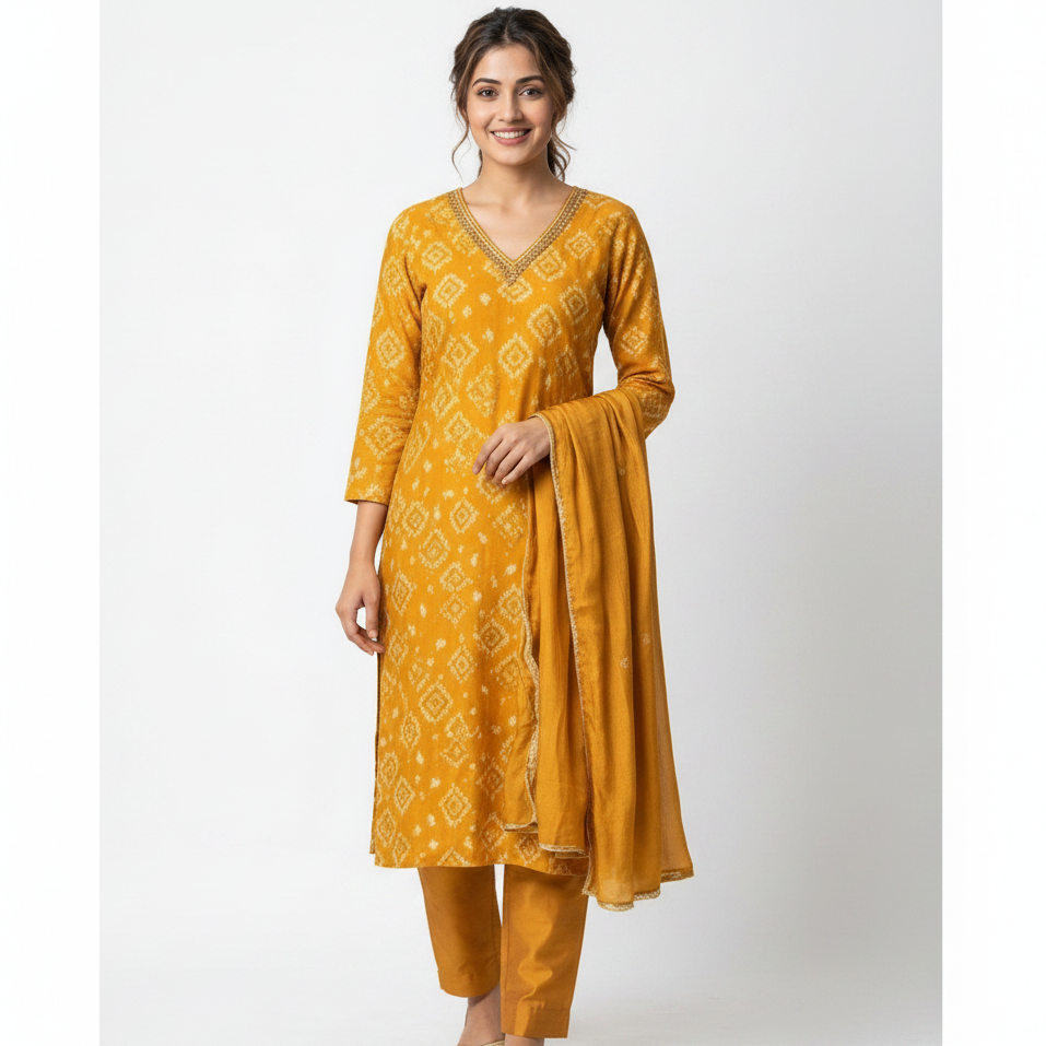 MUSTARD YELLOW KURTI SET