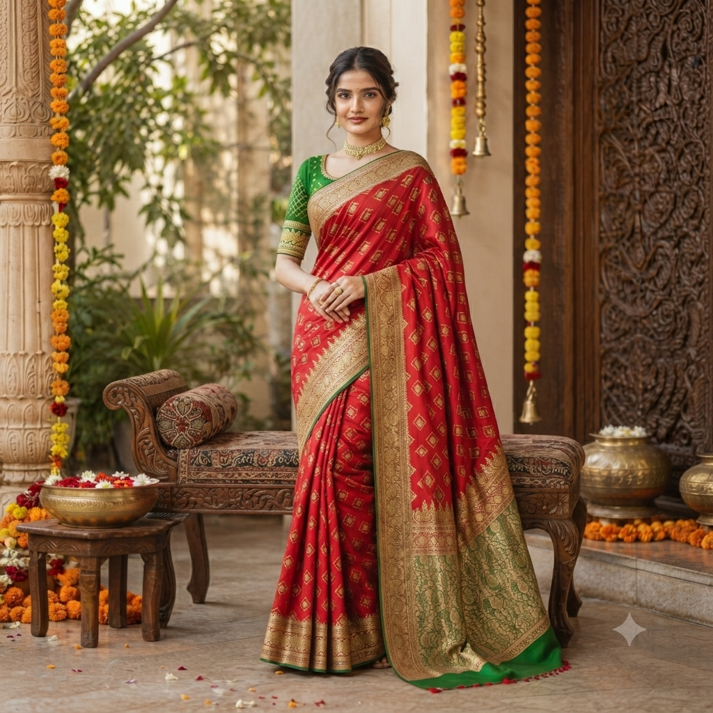 LAAL MEHENDI GREEN KANCHIPURAM SILK SAREE