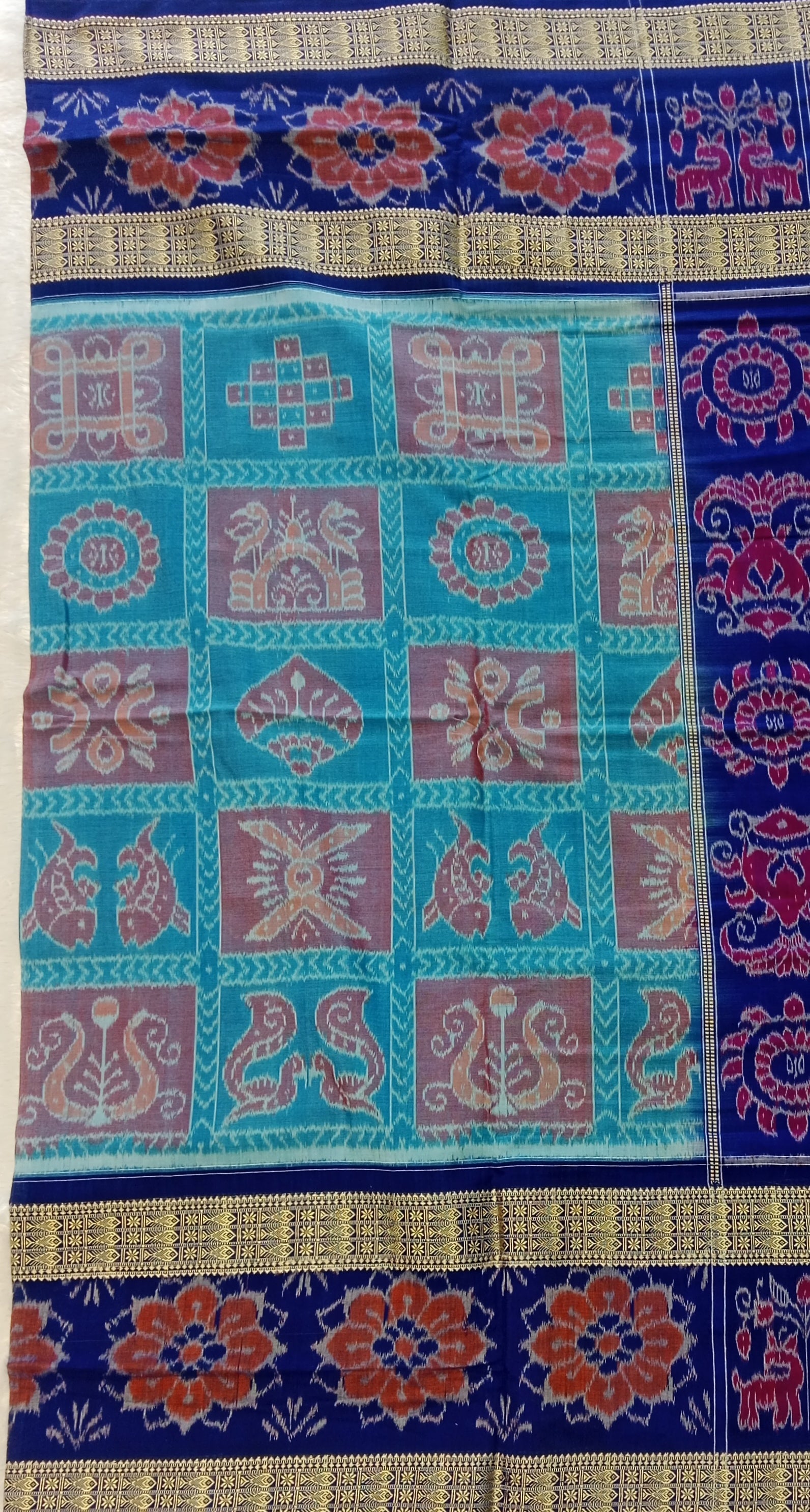 Royal Blue  Chakra Pure Sambalpuri Handloom Cotton Saree