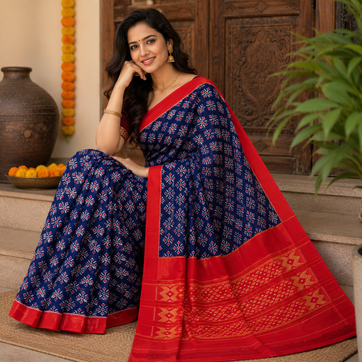 ROYAL BLUE BANDHANI -PRINT SAMBALPURI HANDLOOM COTTON SAREE