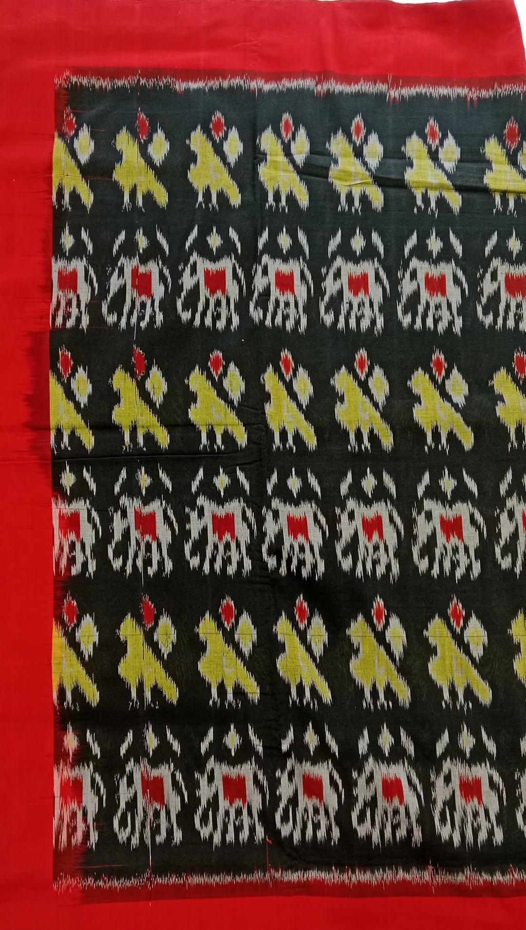 Red Mix Black With Yellow Boota Pure Sambalpuri Handloom Cotton Saree