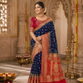 ROYAL BLUE RED BANARASI SILK SAREE
