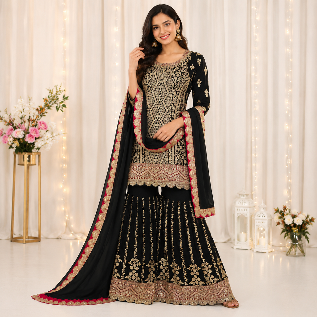 BLACK ANTIQUE SHARARA