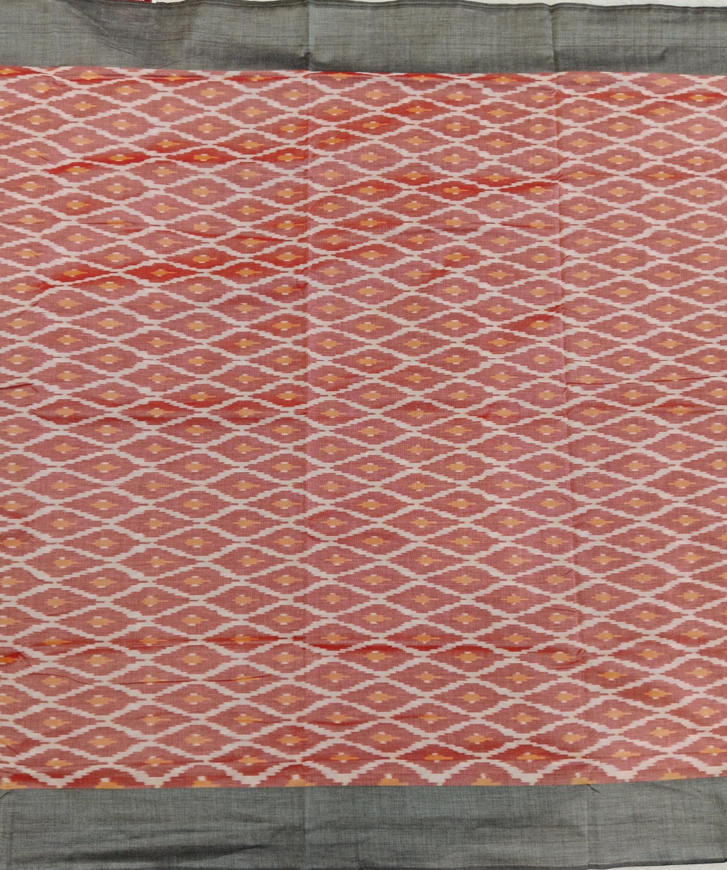 ONION PINK IKAT PRINT SAMBALPURI HANDLOOM COTTON SAREE
