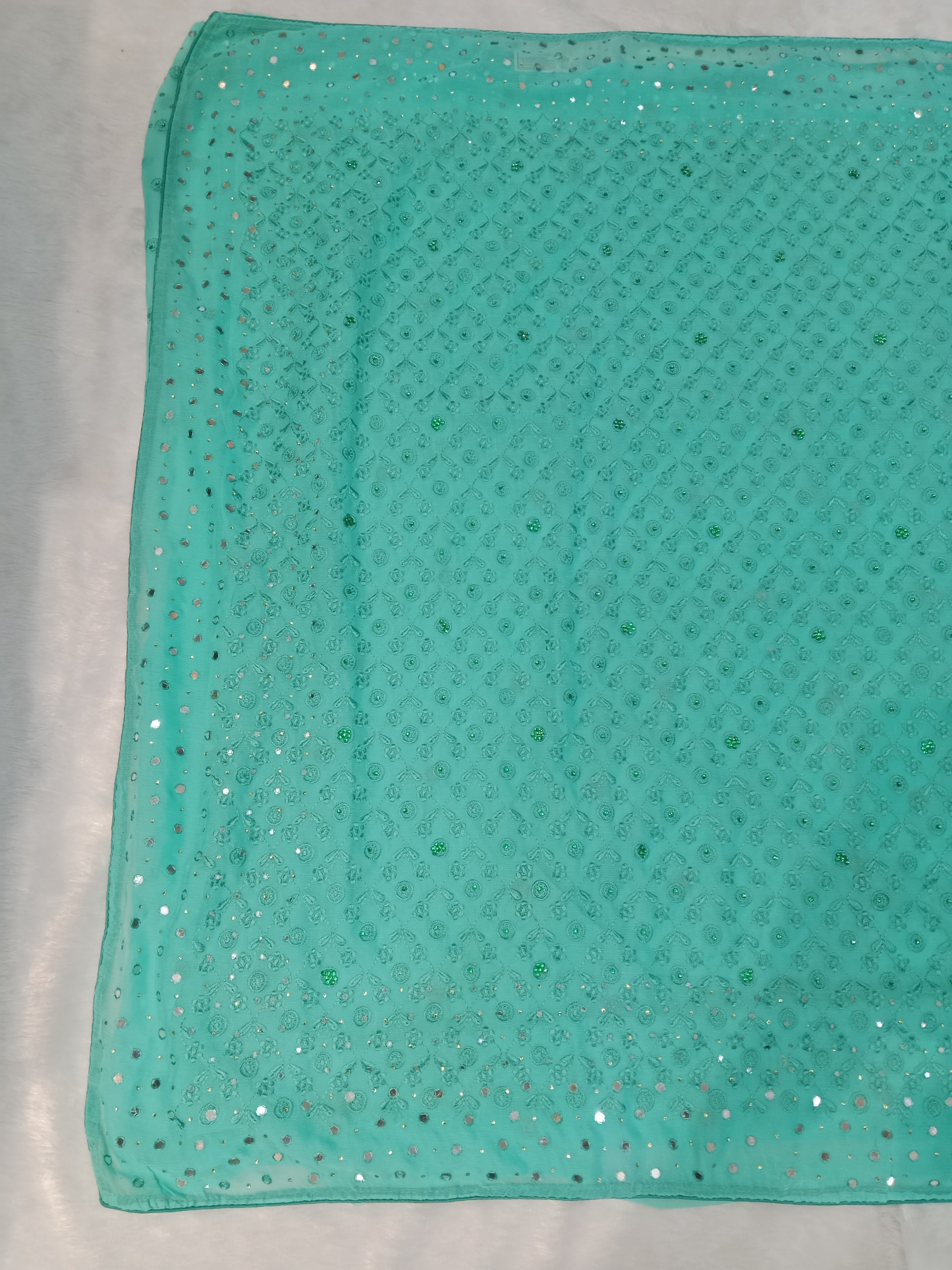 AQUA BLUE GEORGETTE SAREE WITH ALL- OVER SEQUIN WORK